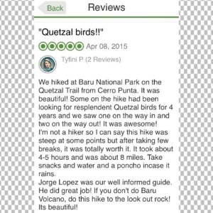 Jorge Lopez was our well informed guide. he did great job! if don t do Baru Volcano, do this hike to the look out rock! its beautiful